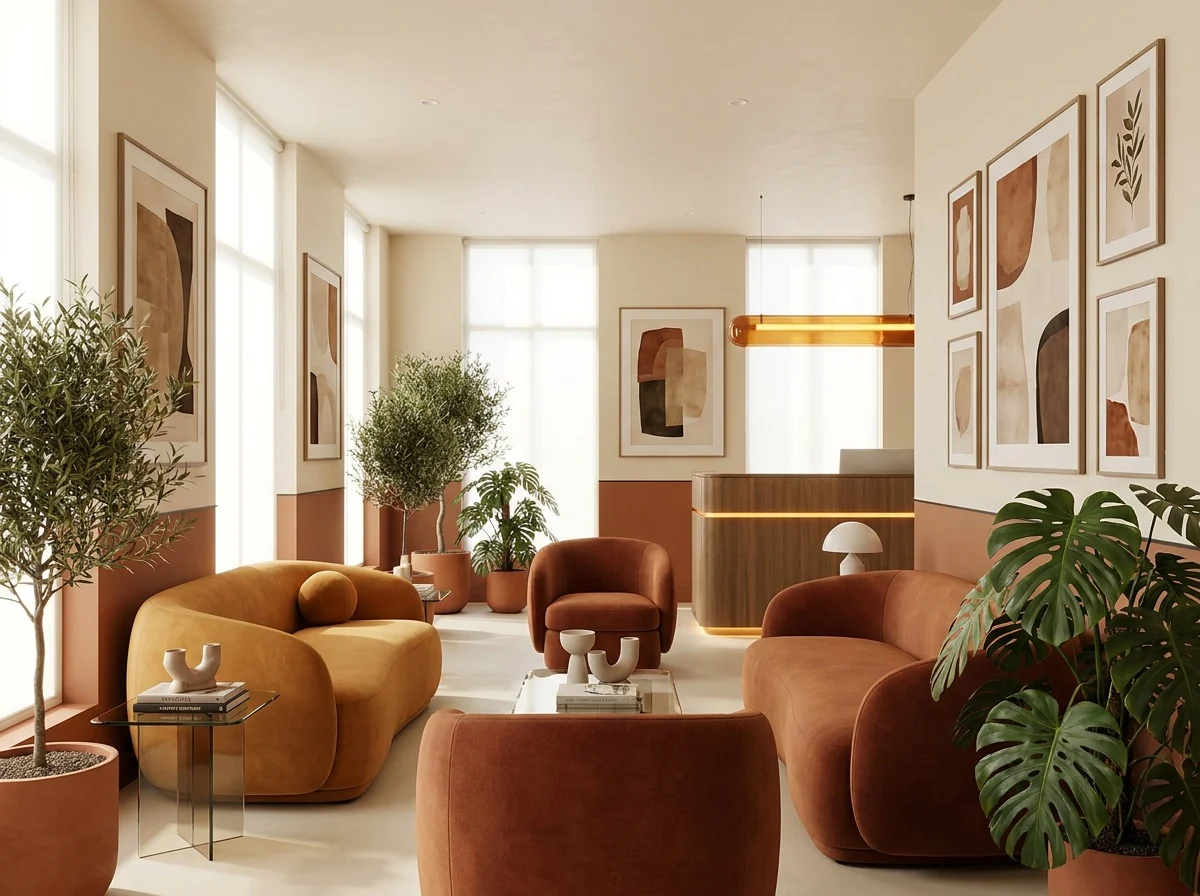 The art-gallery-inspired reception lounge at Art of the Smile